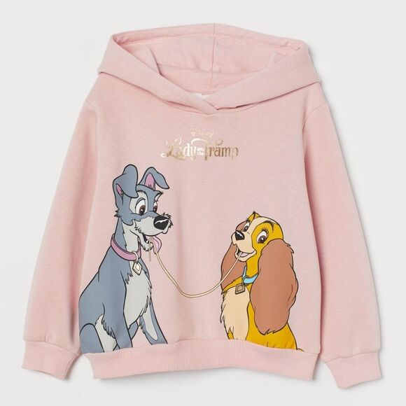 H&M Girls Disney Lady and the Tramp Spaghetti Scene Light Pink Hoodie Size 6x - Picture 1 of 10